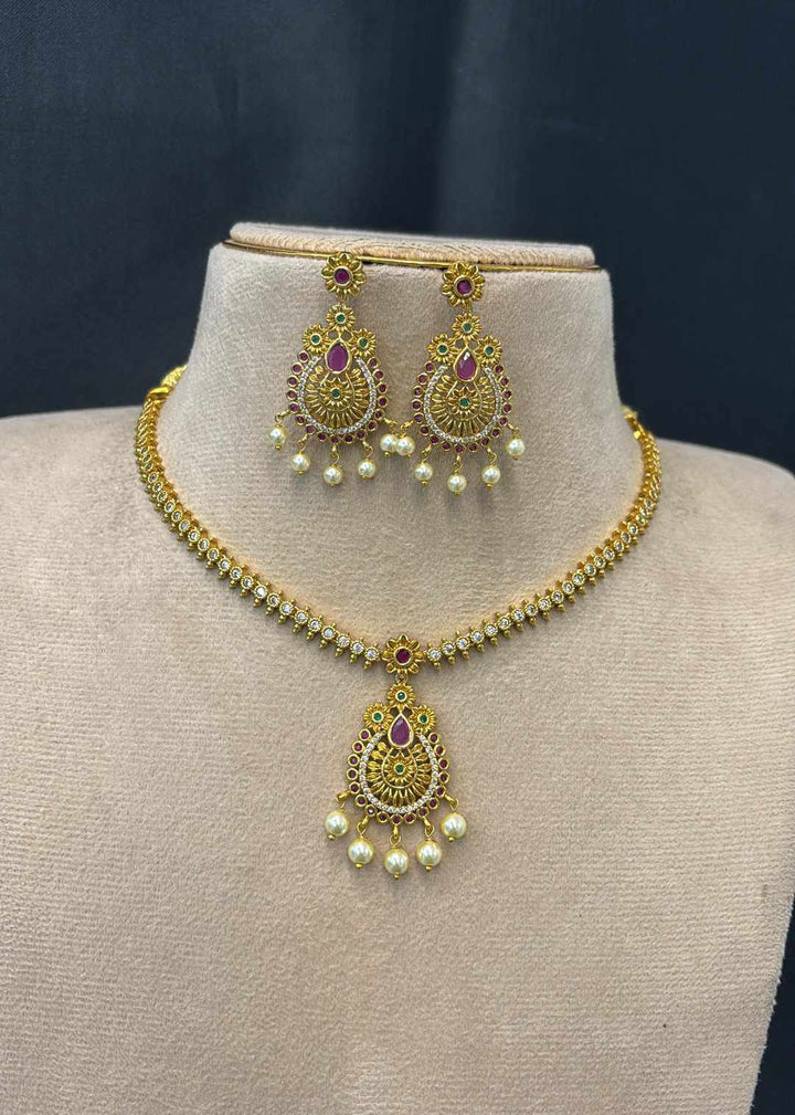 Matt Finish AD Stone Necklace Set