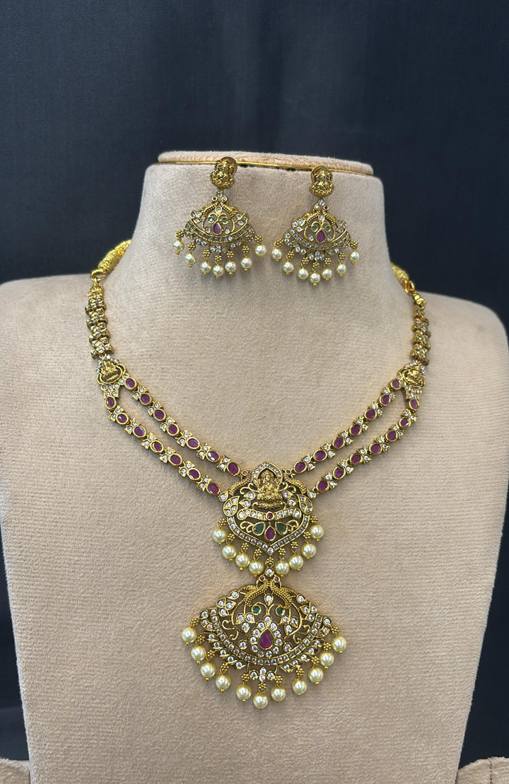 AD Stone Lakshmi Pendant Mid Haram