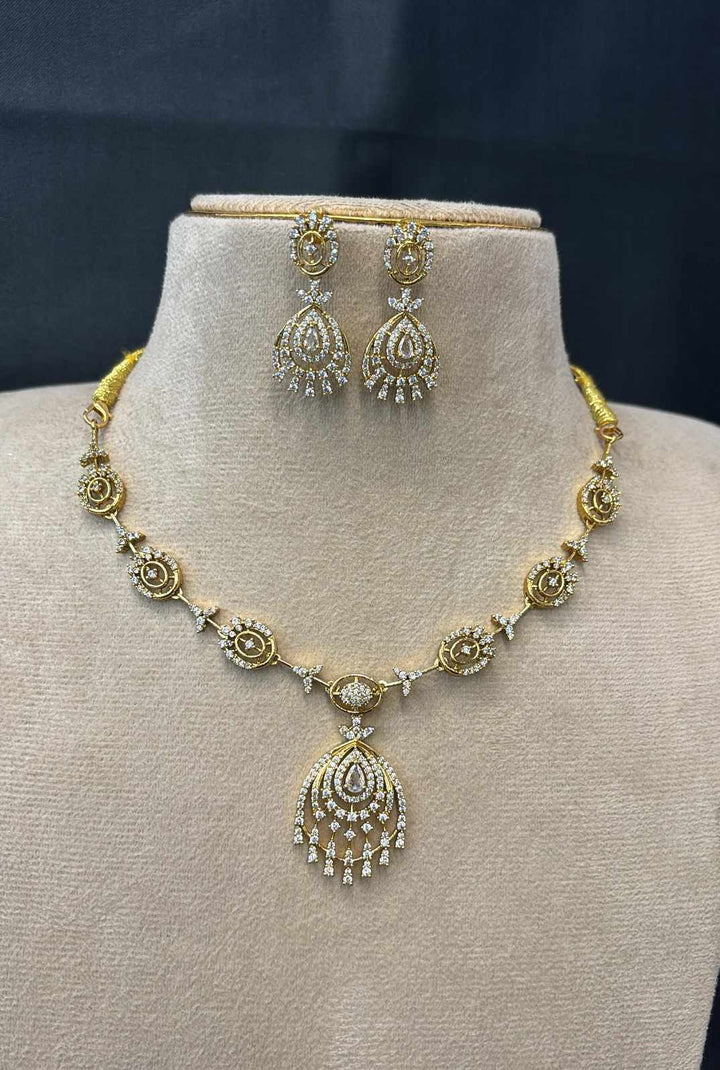 AD Stone Gold Finish Necklace Set
