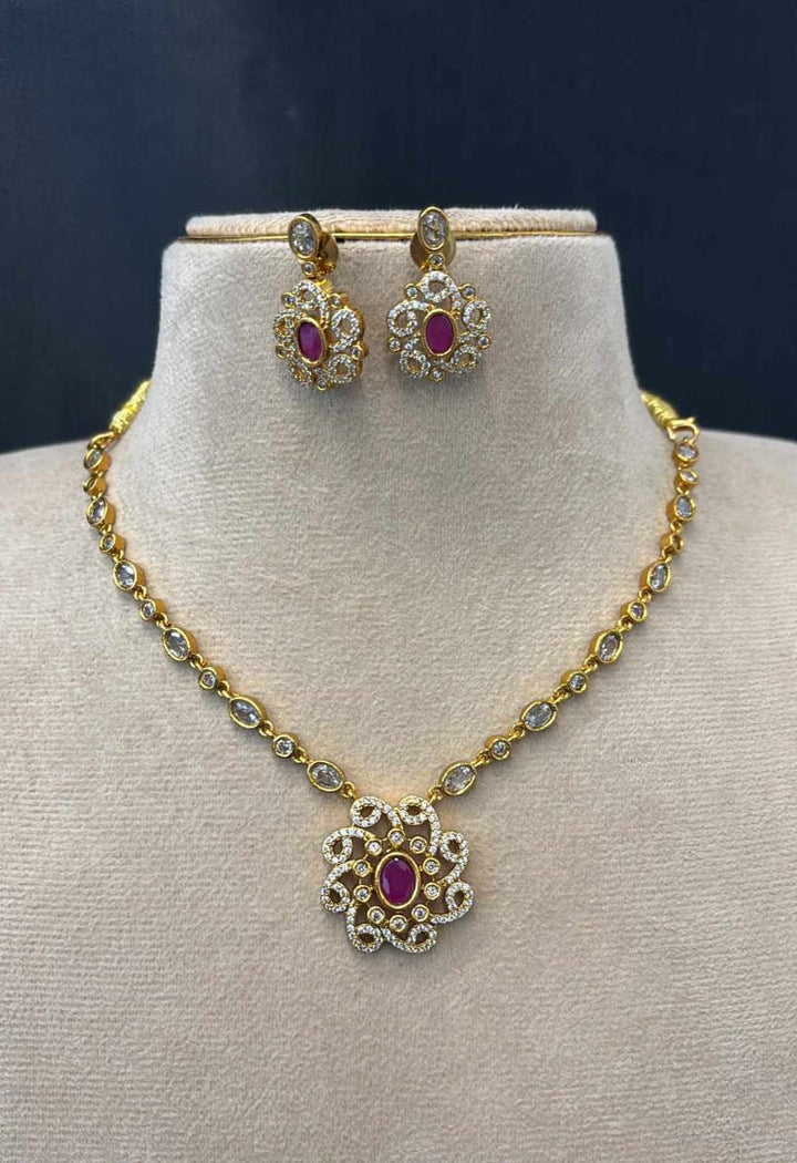 AD Stone Flower Design Necklace Set