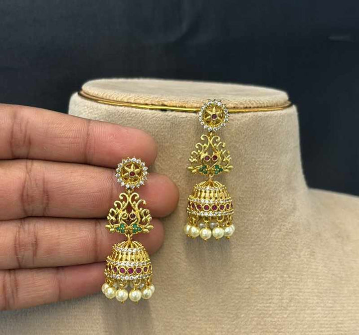 Matt Finish AD Stone Jhumka Earrings