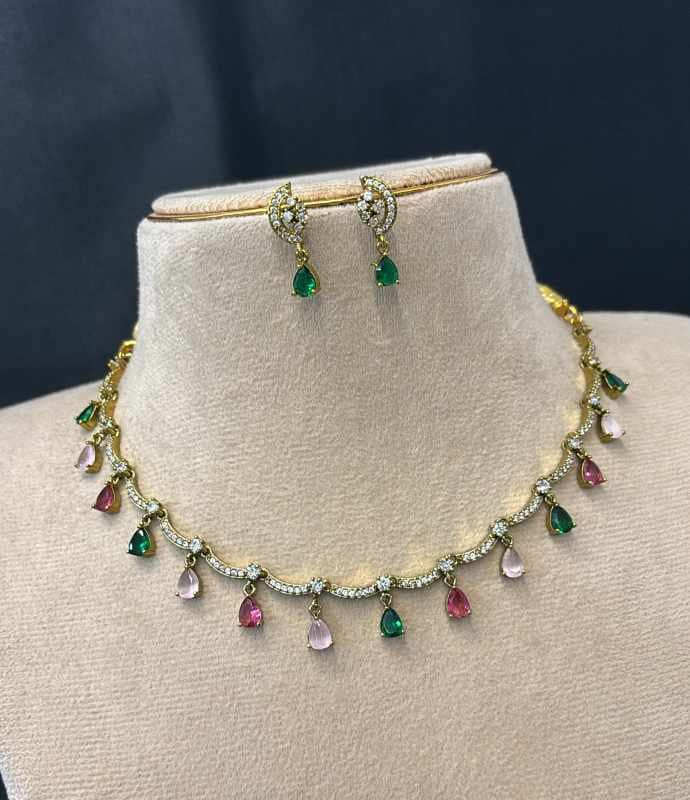 AD Stone Gold Finish Necklace Set