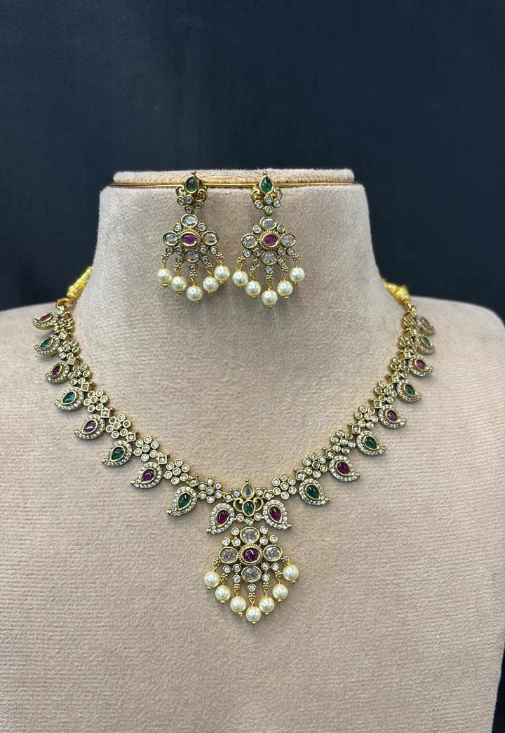 Matt Finish AD Stone Necklace Set