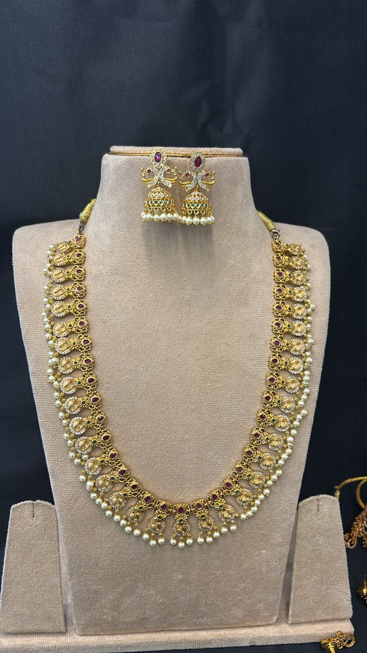 Matt Finish AD Stone Haram Set with Jhumka