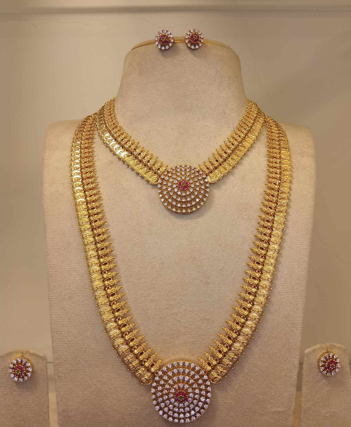 Matt Finish AD Stone Necklace and Haram Kaas Mala Set