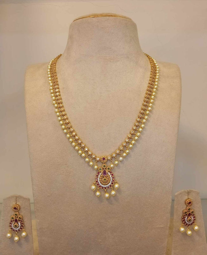 Matt Finish AD Stone with Pearl Beads Haram Set