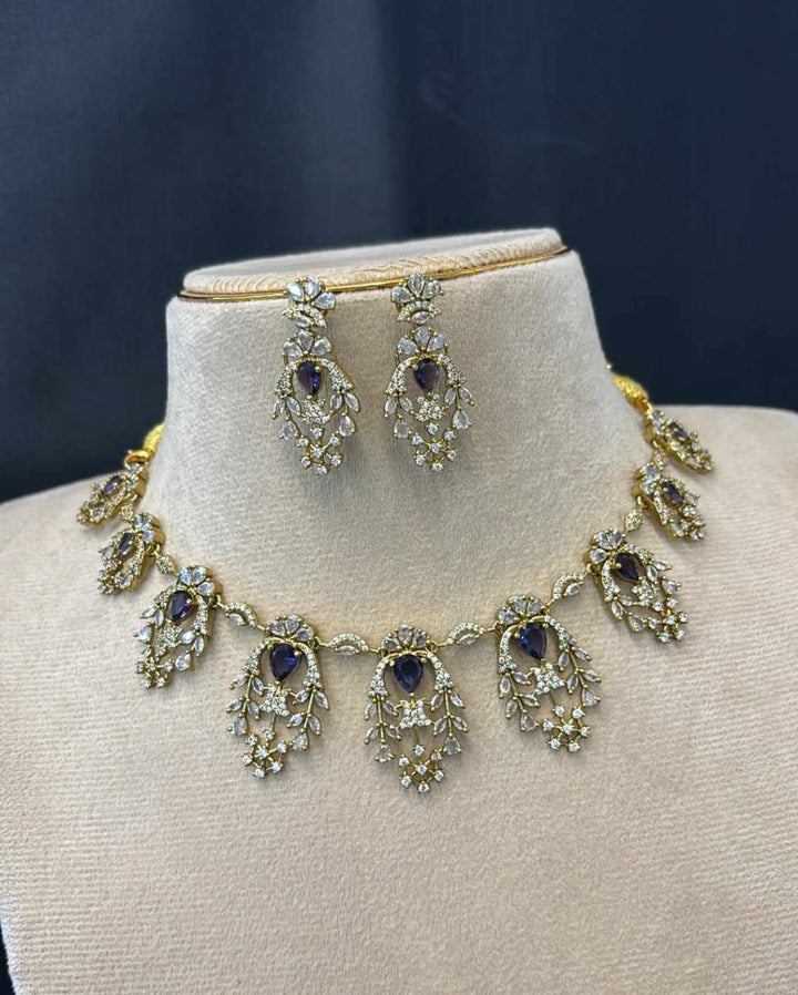 Mehndi Polish AD Stone Necklace Set