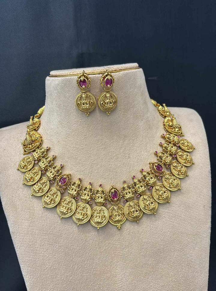 Matt Finish Lakshmi  Kaas Mala Necklace Set