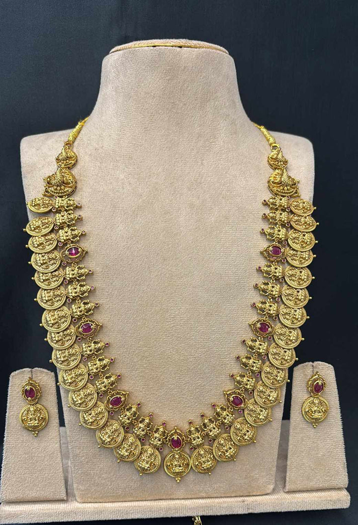 Matt Finish Lakshmi Kaas Mala Haram Set