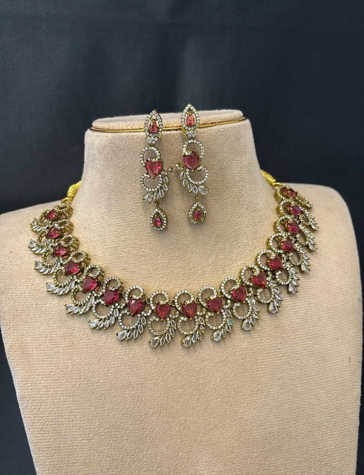 Mehndi Polish AD Stone Necklace Set