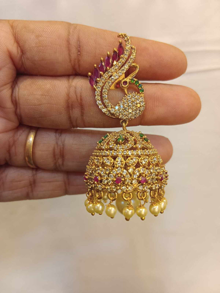 AD Stone Peacock Design Earrings