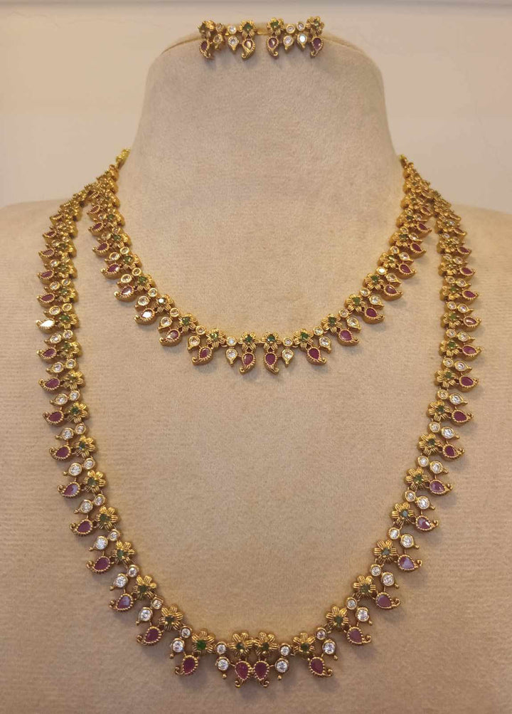 Matt Finish AD Stone Haram and Necklace Combo Set