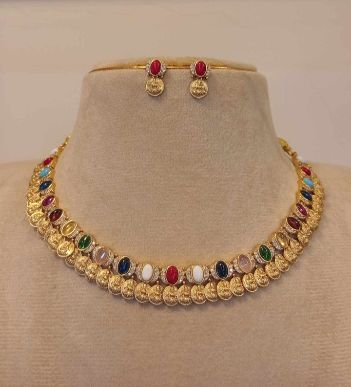 Navaratna Kaas Mala Necklace Set