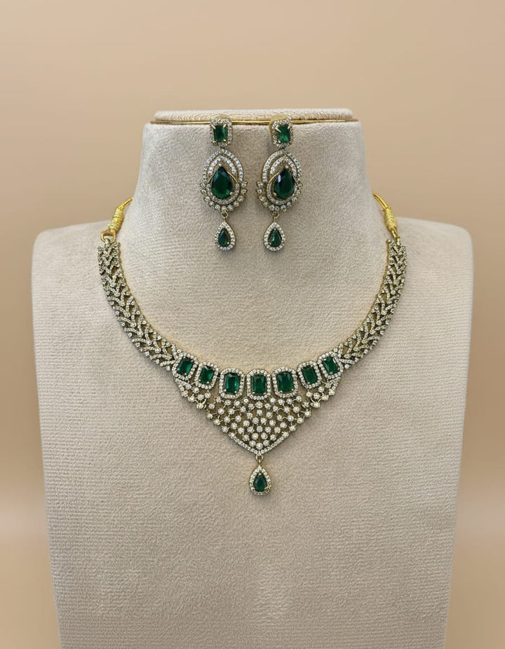 Mehndi Polish AD Stone Necklace Set