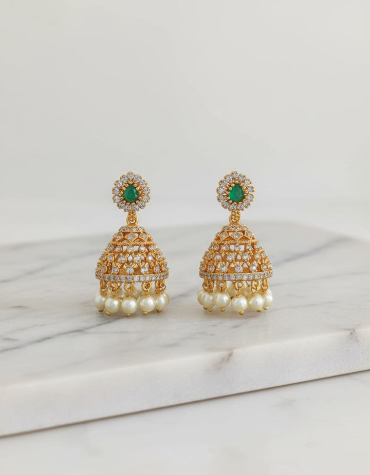 Matt Finish AD Stone Jhumka Earrings