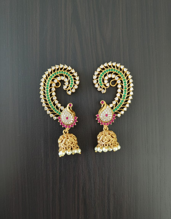 Multi- colour AD Stone Peacock Earrings