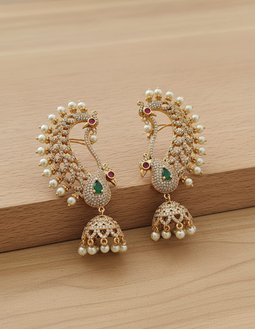 ear-cuff-multi-colour-ad-stone-peacock-jhumka