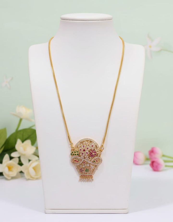 Flower Pot AD Stone Gold Finish Dollar Chain