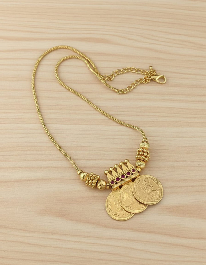 Gold Finish Lakshmi Coin Short Chain