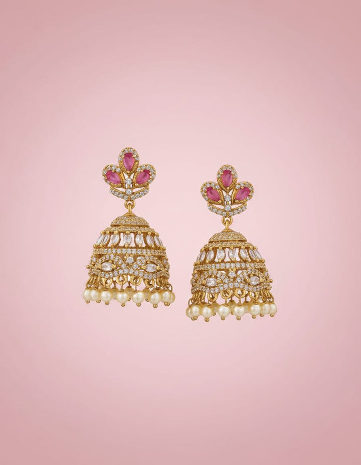 AD Stone Matt Finish Jhumka Earrings