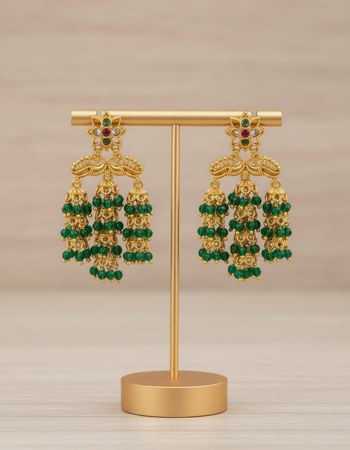 Matt Finish Long Peacock Earrings