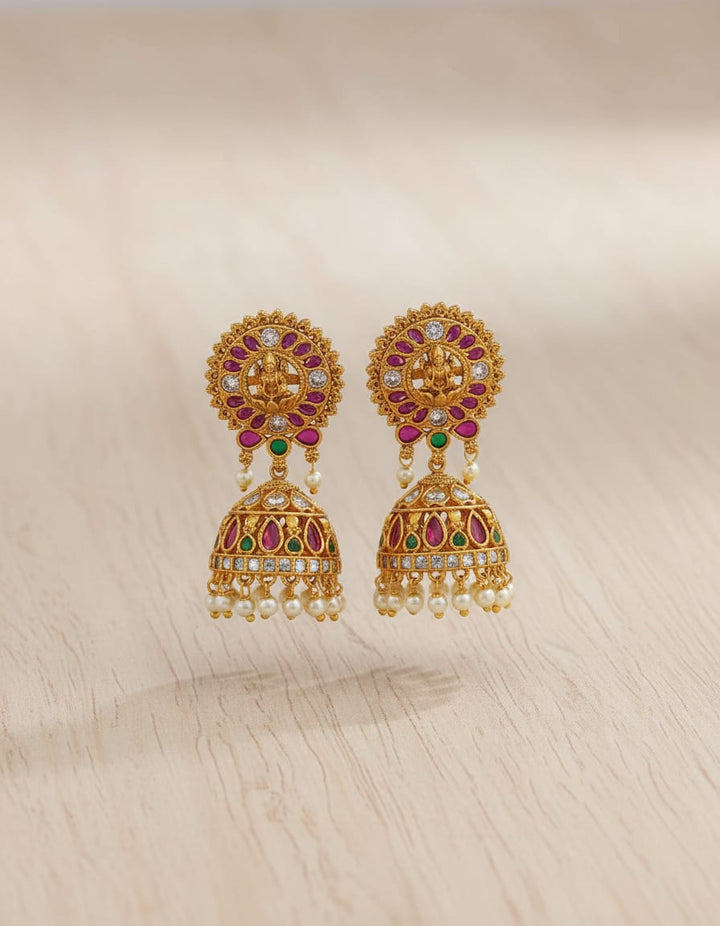 Matt Finish Mahalaxmi Jhumka Earrings