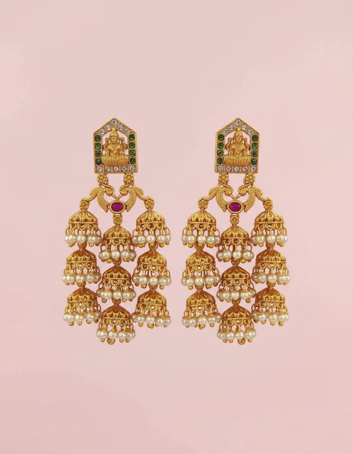 Matt Finish Lakshmi Design Layer Earrings