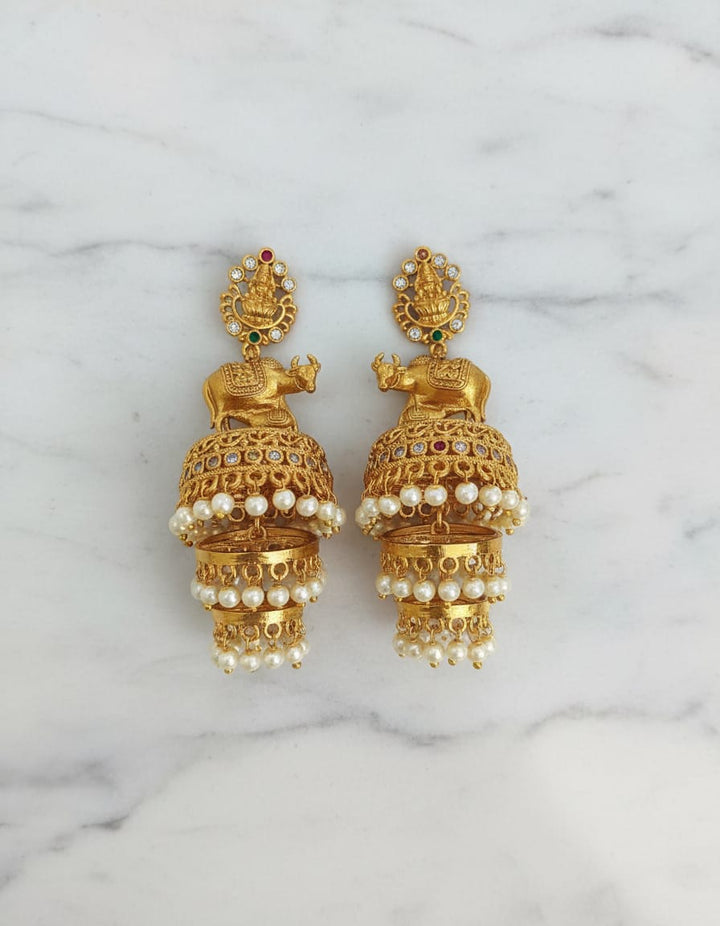 Matt Finish Gomatha Lakshmi Dangler Earrings