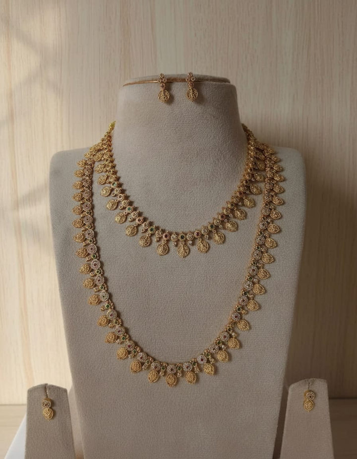 Matt Finish AD Stone Haram & Necklace Set