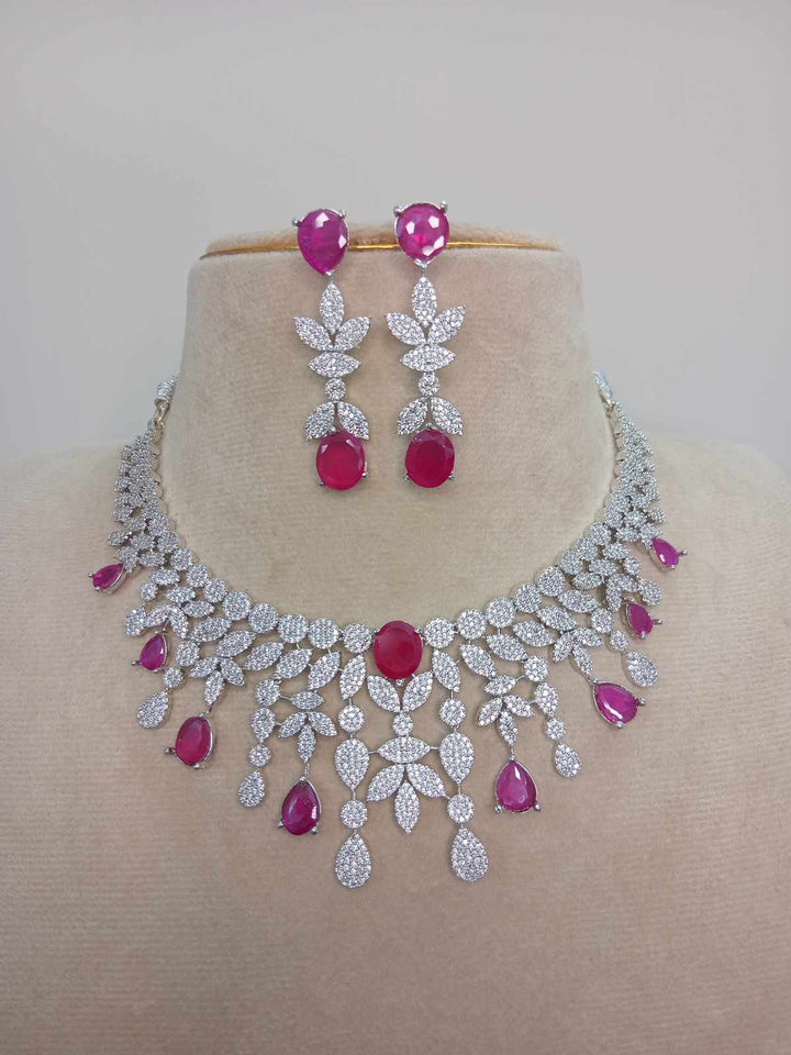 Silver Polish AD Stone Necklace Set