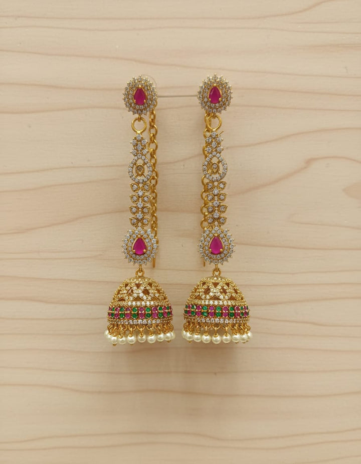 Matt Finish AD Stone Jhumka With Mattal Earrings
