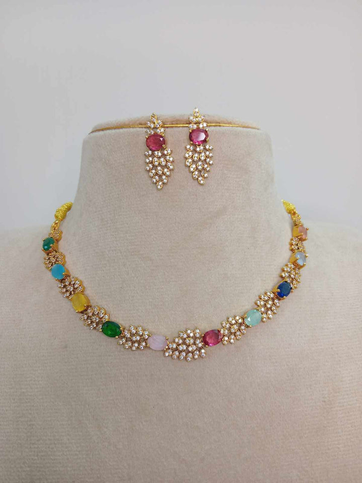 AD Stone Multi- colour Necklace Set