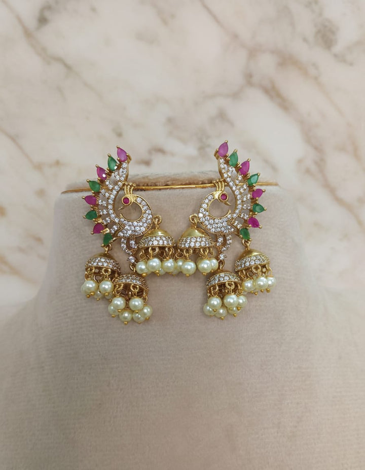 AD Stone Peacock Jhumka Earrings