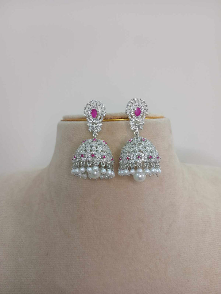 Silver Polish AD Stone Earrings