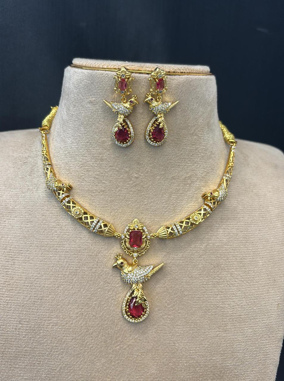gold-finish-ad-stone-parrot-design-necklace-set
