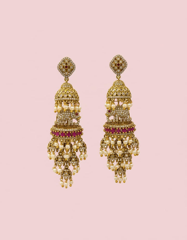 Mehndi Polish AD Stone Elephant Earrings