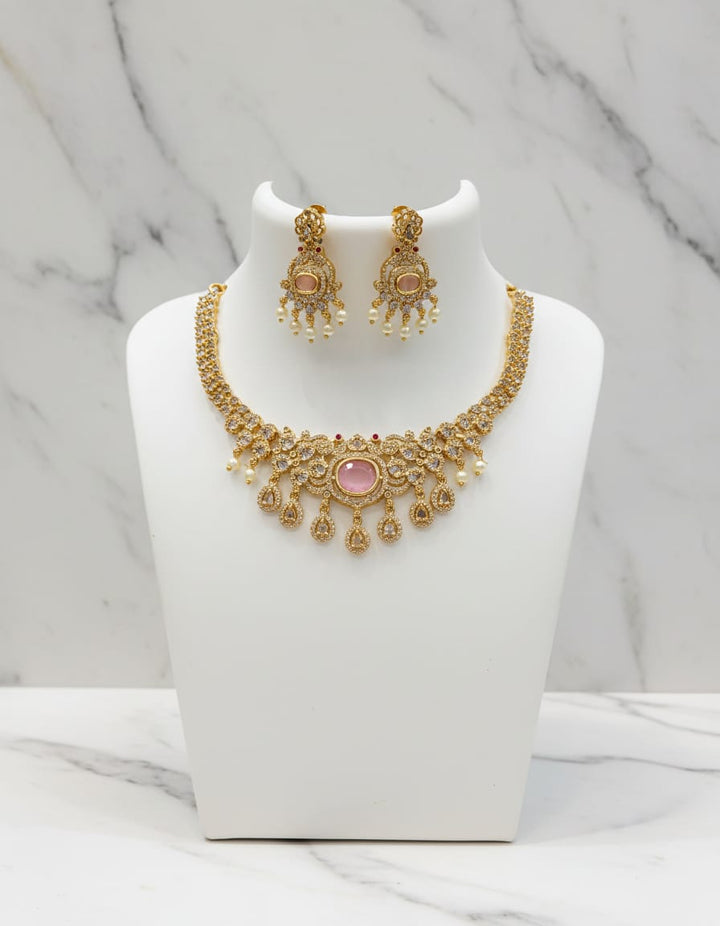 Gold Finish AD Stone Necklace Set