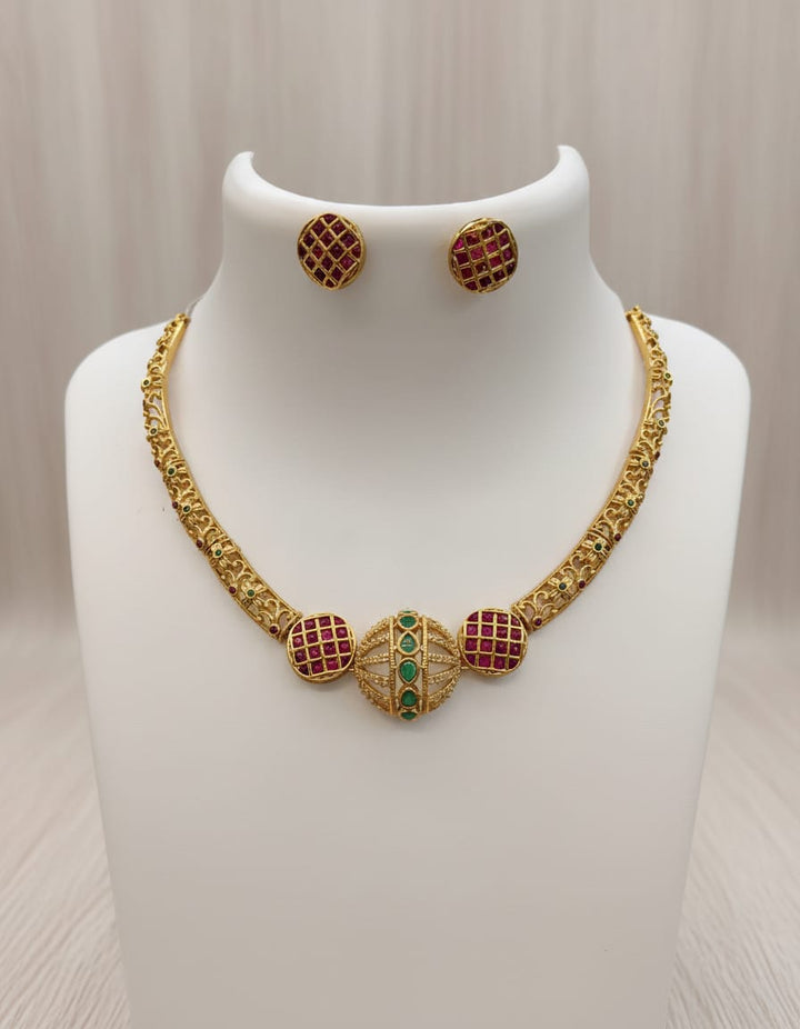 Gold Finish AD Stone Necklace Set