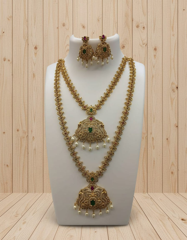 Matt Finish AD Stone Necklace and Haram Combo Set