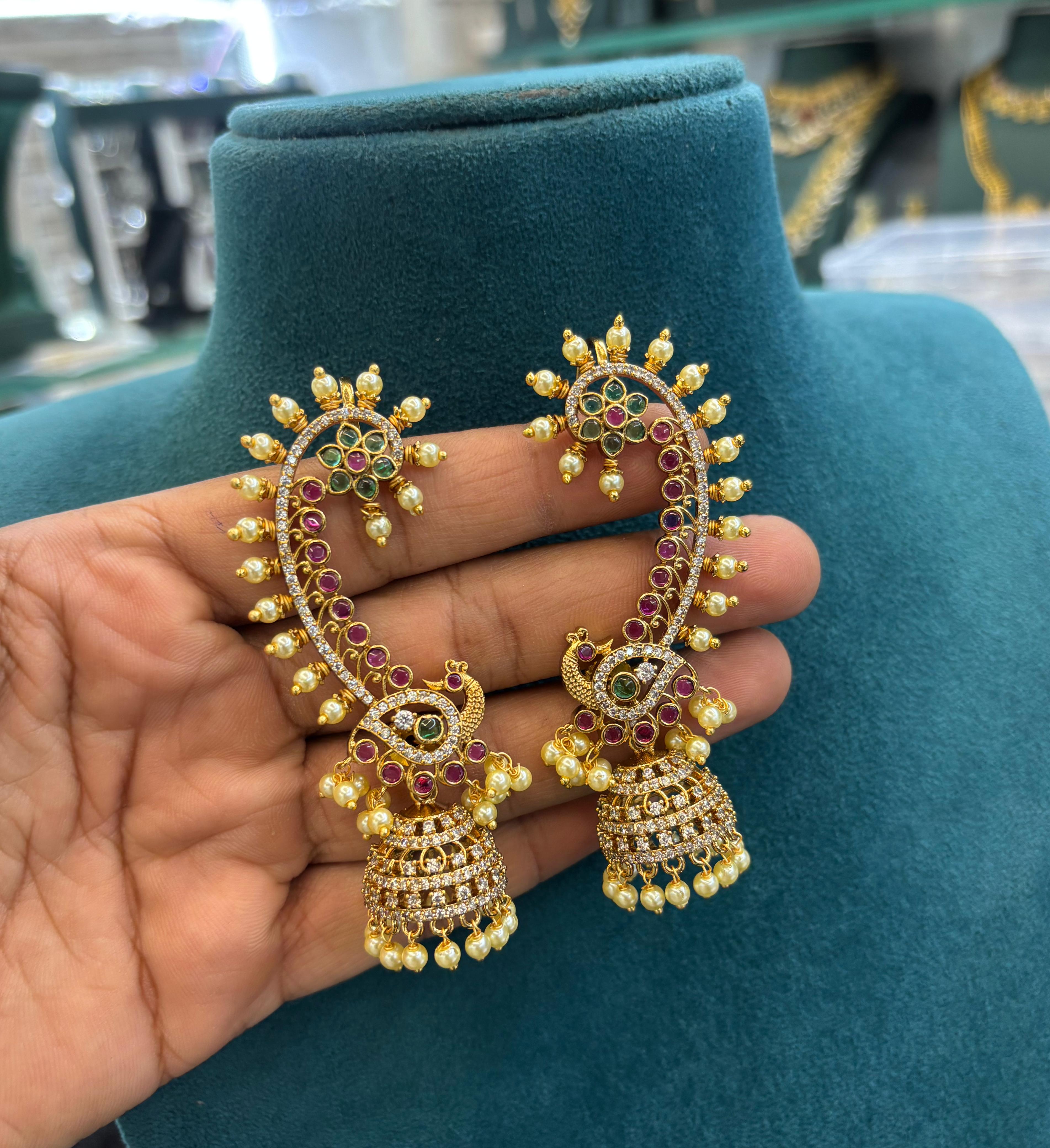 kemp-and-ad-stone-peacock-jumkha-earrings