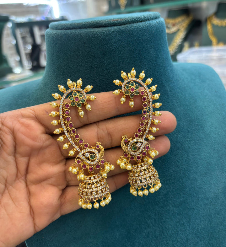 Kemp and AD Stone Peacock Jumkha Earrings
