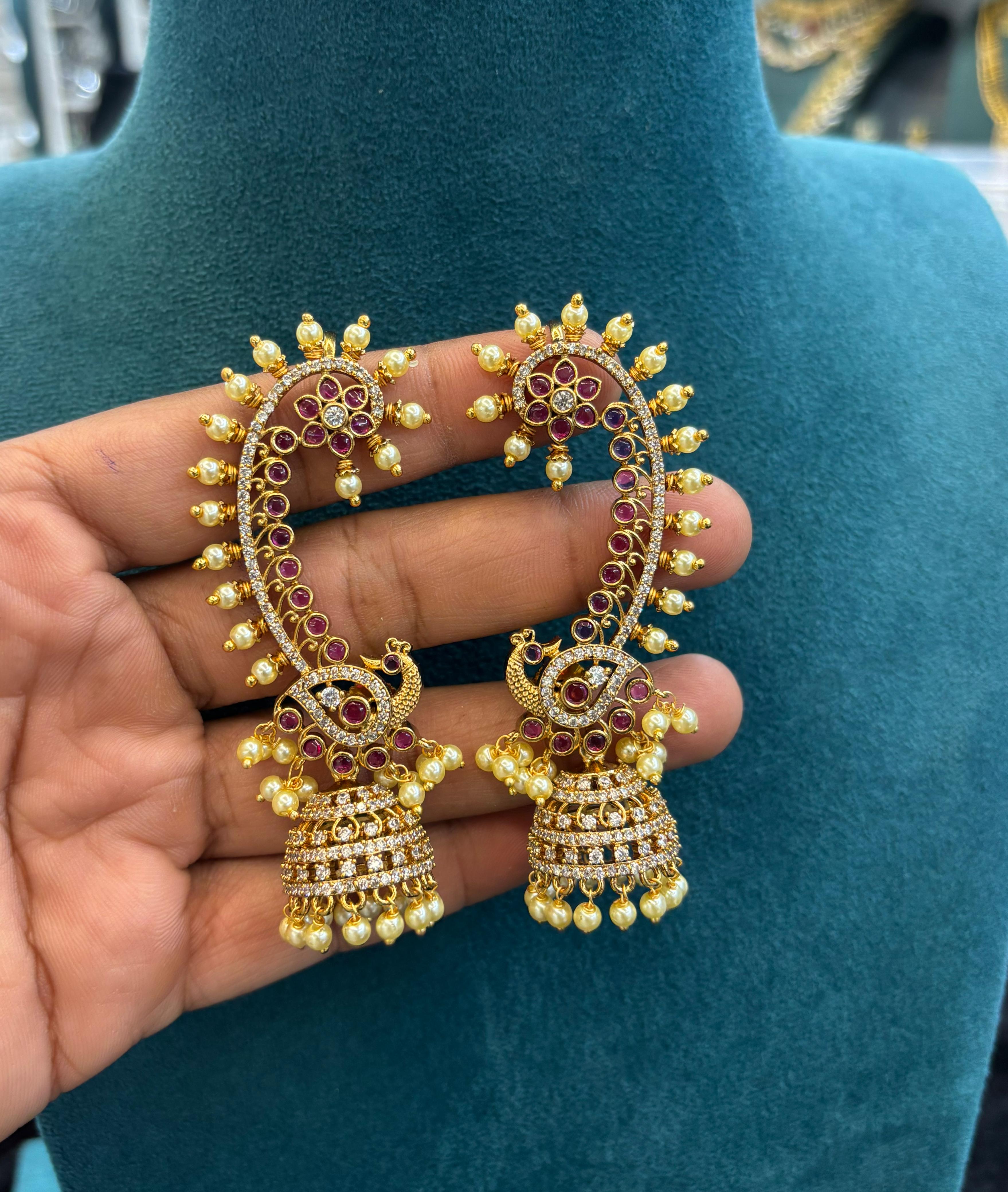 kemp-and-ad-stone-peacock-jumkha-earrings
