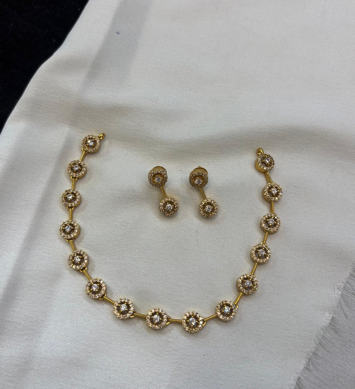 Gold Finish AD Stone Necklace Set