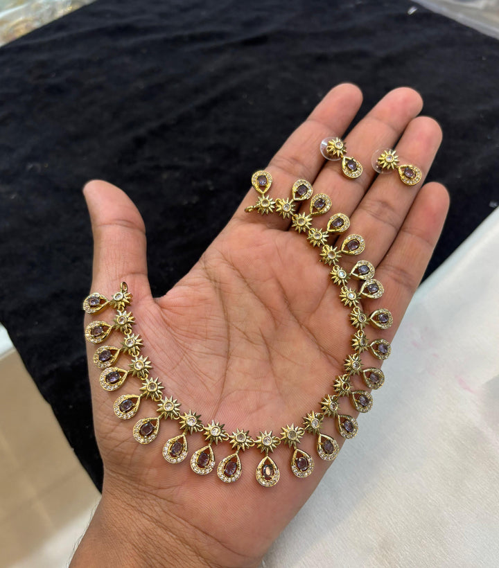 Gold Finish AD Stone Necklace Set