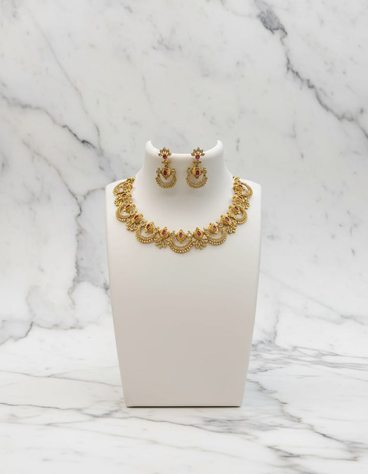 Gold Finish AD Stone Necklace Set