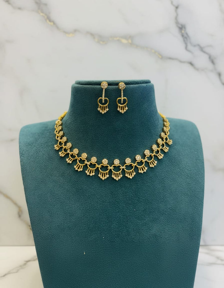 AD Stone Gold Finish Necklace Set