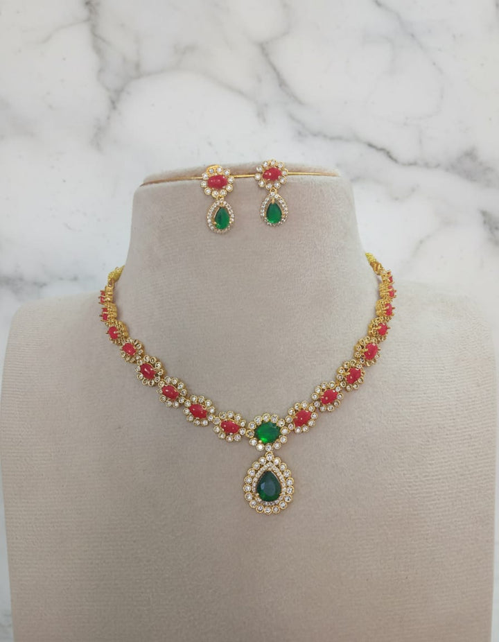 AD Stone Coral Necklace Set