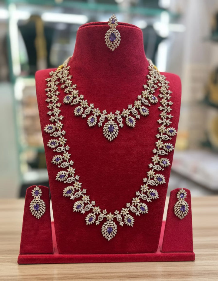 GJ Polish AD Stone Necklace and Haram Set with Chutti