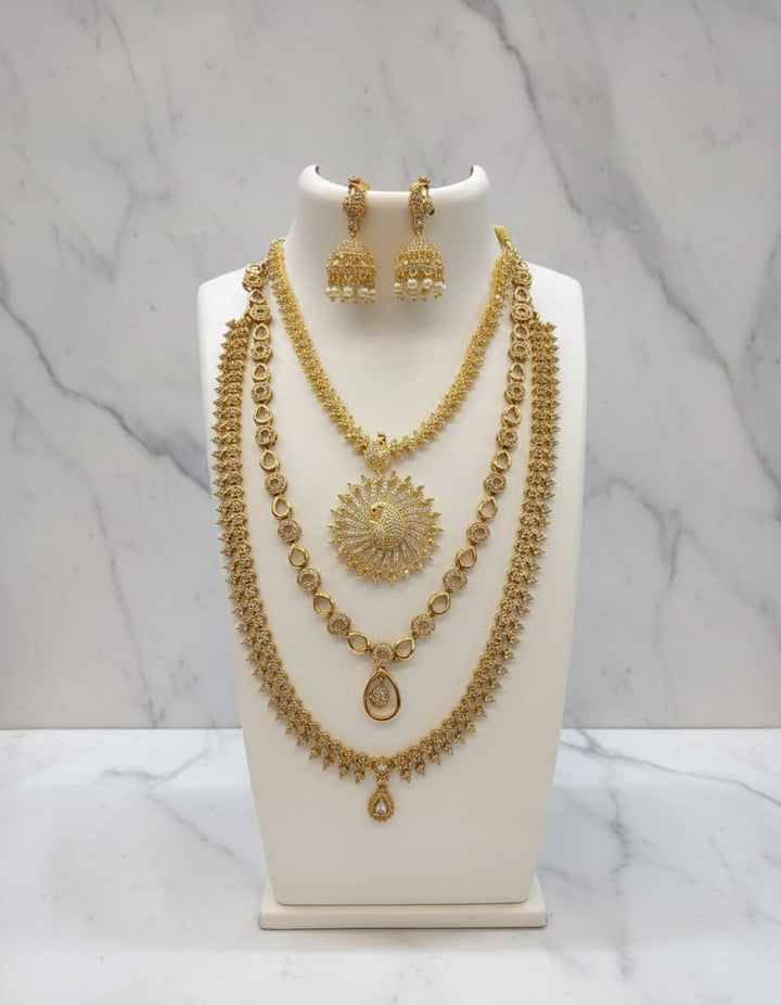 Gold Finish Full White AD Stone Combo Set