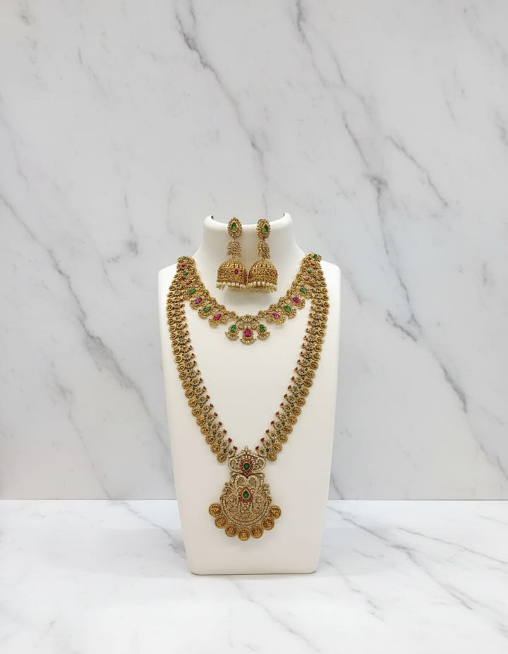 AD Stone Antique Haram and Gold Finish Necklace Set